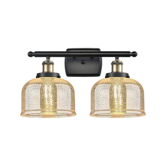 Innovations Bell 18in 2-Light Bath Vanity Light | Industrial Black Antique Brass Steel and Silver Plated Mercury Glass | Bathroom | Model 916-2W-BAB-G78