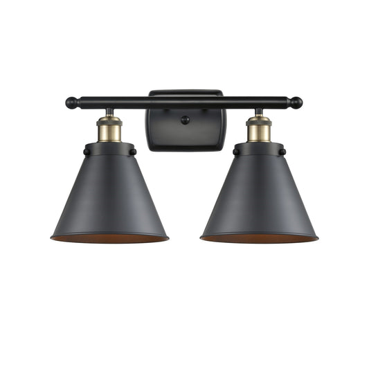 Innovations Appalachian 16in 2-Light Bath Vanity Light | Industrial Black Antique Brass and Matte Black Metal Shade | Bathroom | Model 916-2W-BAB-M13-BK
