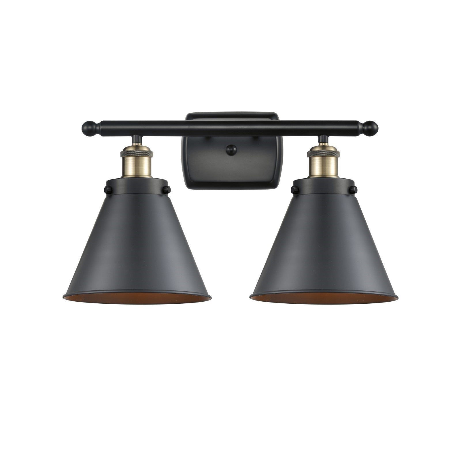 Innovations Appalachian 16in 2-Light Bath Vanity Light with LED Bulbs | Industrial Black Antique Brass and Matte Black Metal | Model 916-2W-BAB-M13-BK-LED