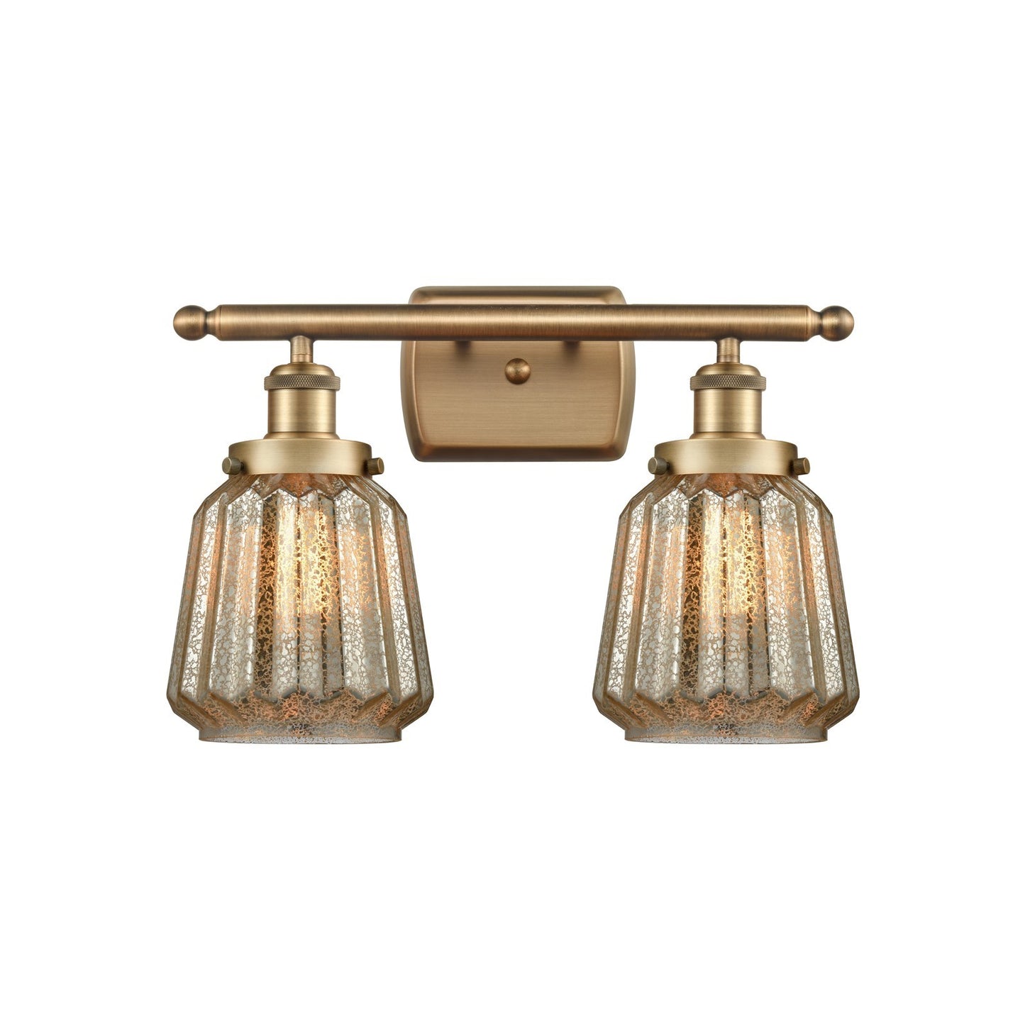 Innovations Chatham 17in 2-Light Bath Vanity Light | Transitional Brushed Brass and Mercury Ribbed Glass Shade | Bathroom Vanity | Model 916-2W-BB-G146