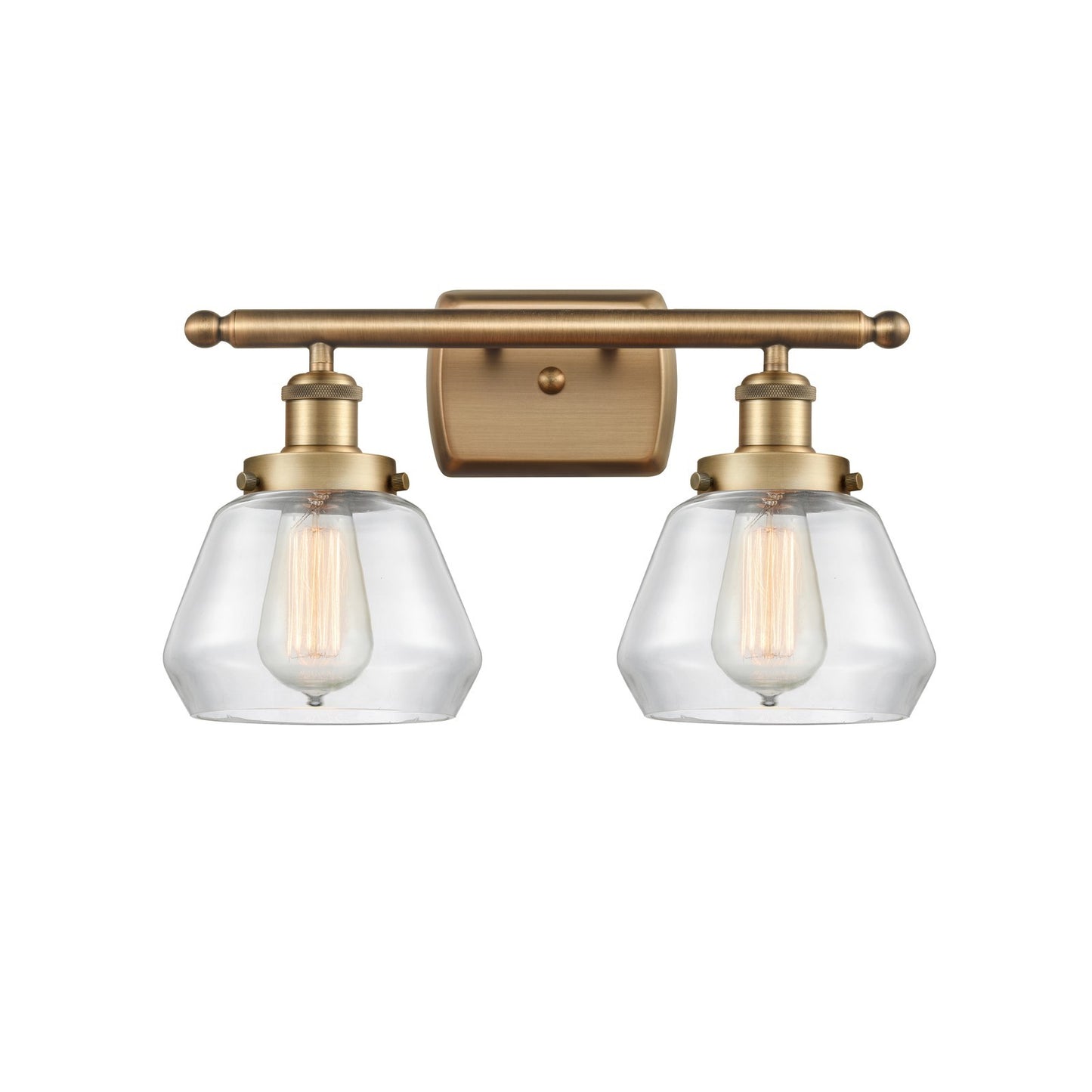 Innovations Fulton 17in 2-Light Bath Vanity Light | Modern Transitional Brushed Brass and Clear Glass | Bathroom Vanity | Model 916-2W-BB-G172