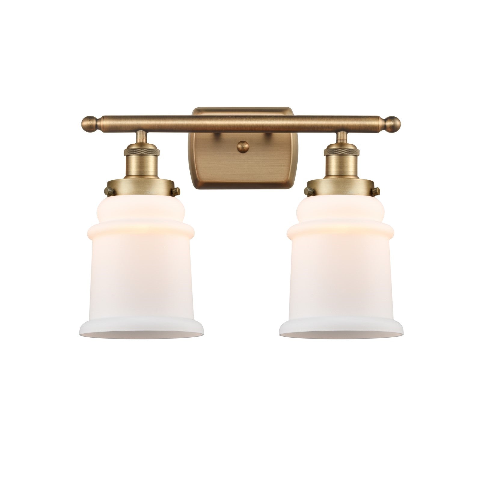 Innovations Canton 16in 2-Light Bath Vanity Light | Modern Transitional Brushed Brass and Matte White Frosted Glass | Bathroom | Model 916-2W-BB-G181