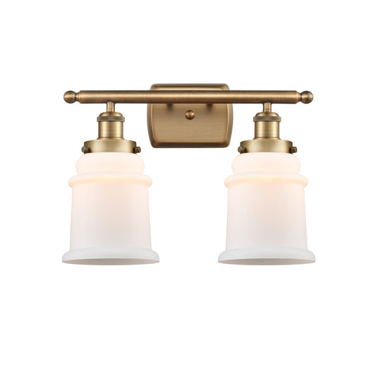 Innovations Canton 16in 2-Light Bath Vanity Light | Modern Transitional Brushed Brass and Matte White Frosted Glass | Bathroom | Model 916-2W-BB-G181
