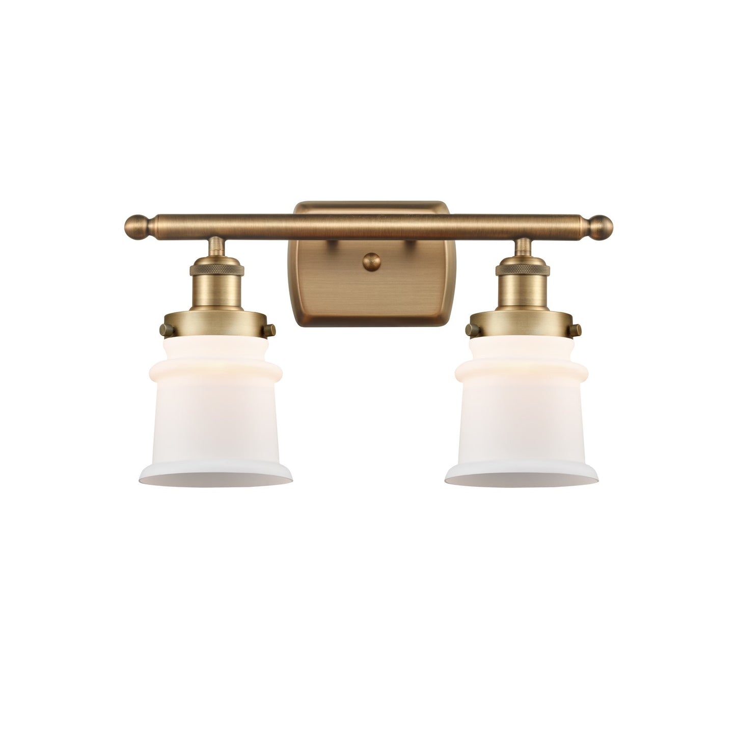 Innovations Canton 15.25in 2-Light Bath Vanity Light | Modern Transitional Brushed Brass and Matte White Frosted Glass | Bathroom | Model 916-2W-BB-G181S