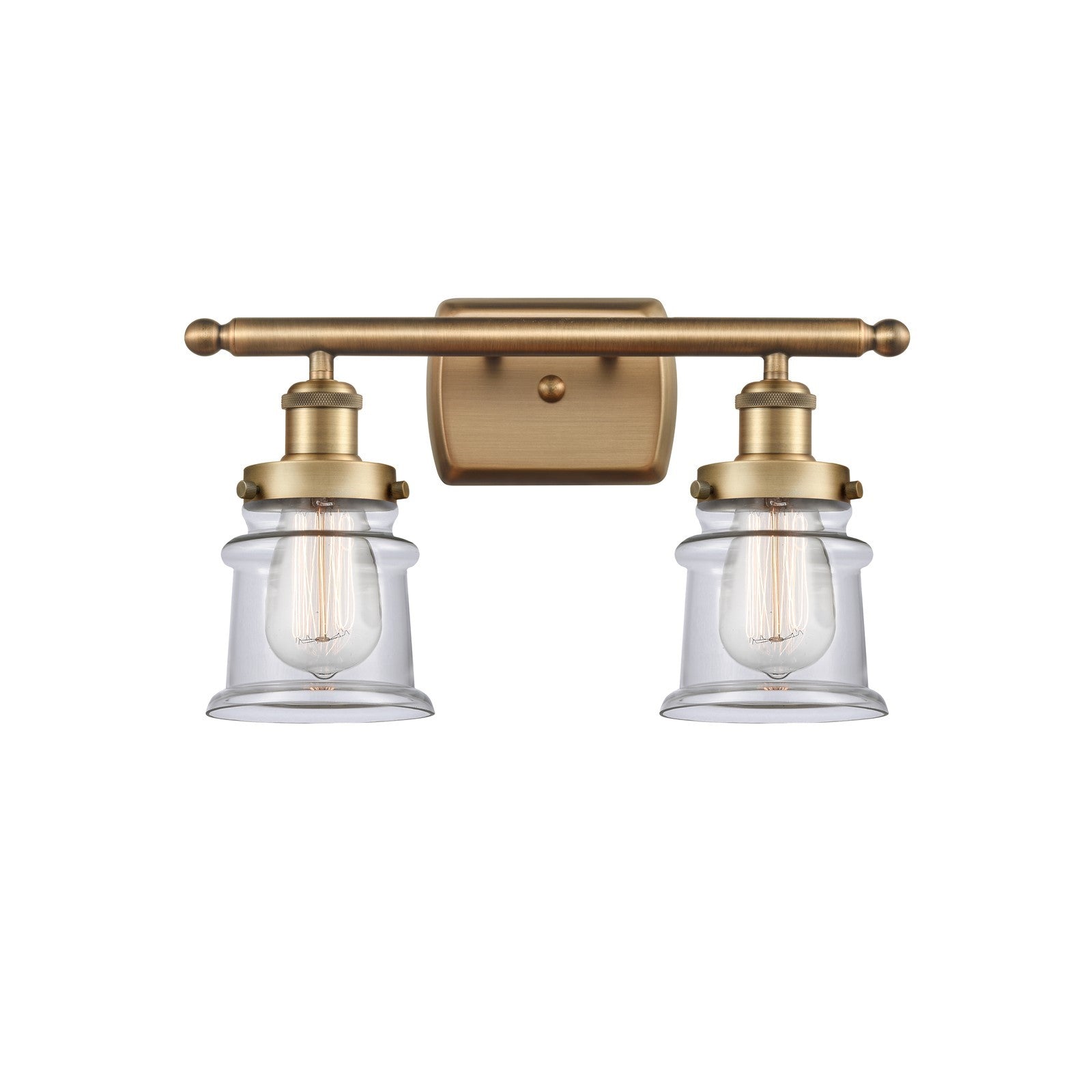 Innovations Canton 15.25in 2-Light Bath Vanity Light | Modern Transitional Brushed Brass and Clear Glass | Bathroom Vanity | Model 916-2W-BB-G182S