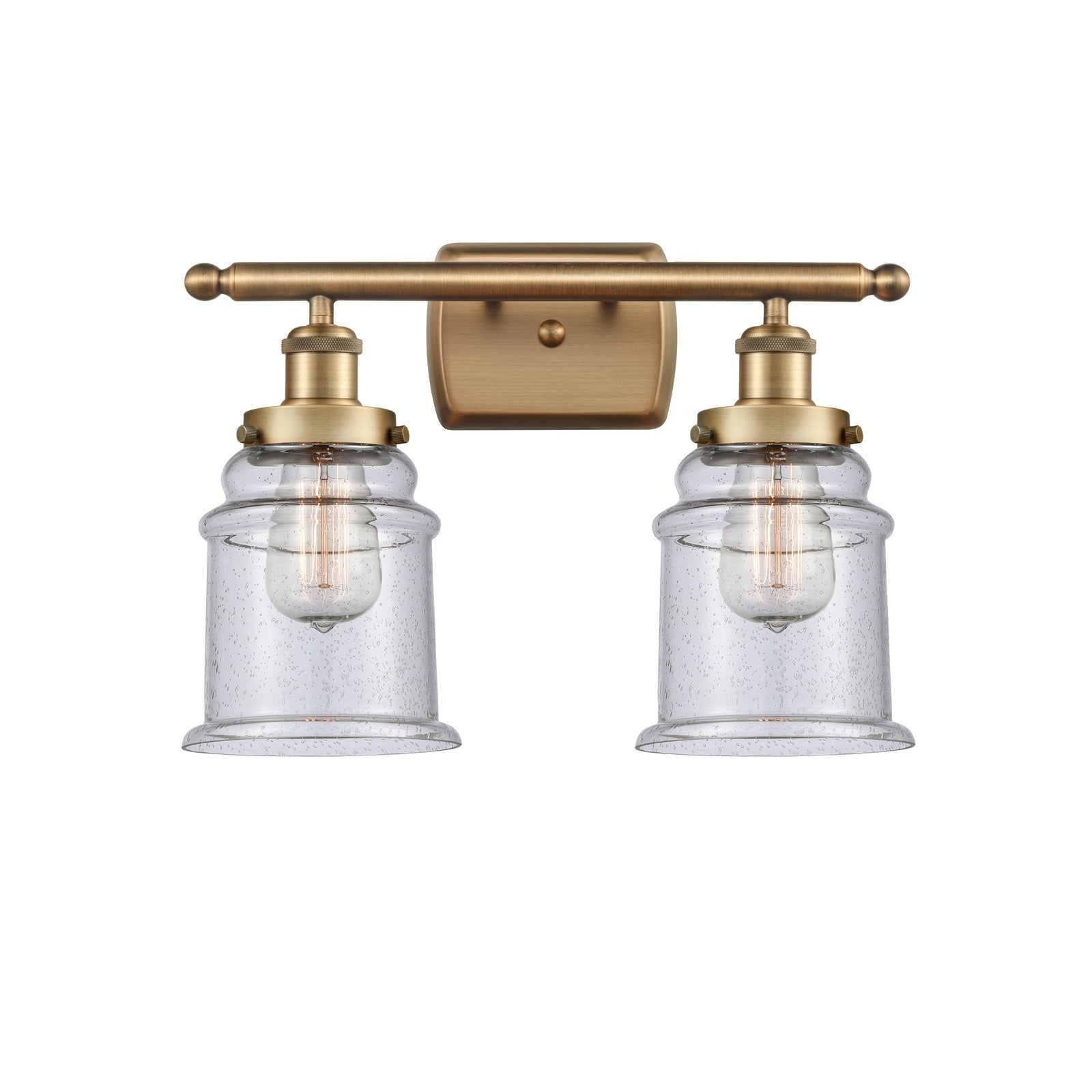 Innovations Canton 16in 2-Light Bath Vanity Light | Modern Transitional Brushed Brass and Seedy Glass | Bathroom Vanity | Model 916-2W-BB-G184