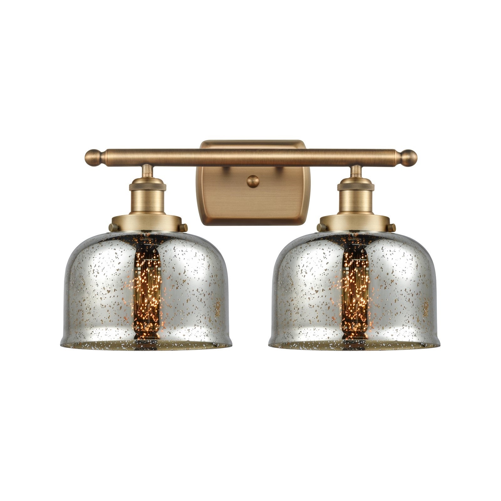Innovations Bell 18in 2-Light Bath Vanity Light | Industrial Brushed Brass Steel and Silver Plated Mercury Glass | Bathroom Vanity | Model 916-2W-BB-G78