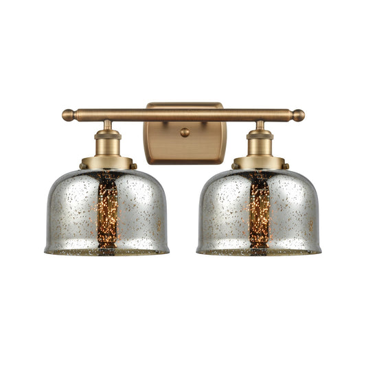 Innovations Bell 18in 2-Light Bath Vanity Light | Industrial Brushed Brass Steel and Silver Plated Mercury Glass | Bathroom Vanity | Model 916-2W-BB-G78