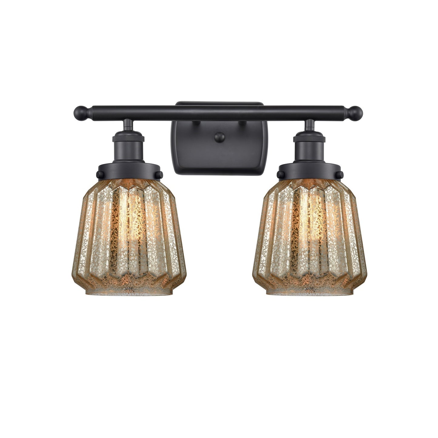 Innovations Chatham 17in 2-Light Bath Vanity Light | Modern Contempo Matte Black Steel and Mercury Ribbed Glass | Bathroom Vanity | Model 916-2W-BK-G146