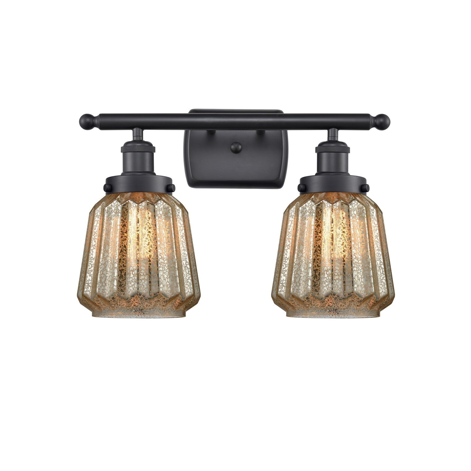 Innovations Chatham 17in 2-Light Bath Vanity Light | Modern Contempo Matte Black Steel and Mercury Ribbed Glass | Bathroom Vanity | Model 916-2W-BK-G146