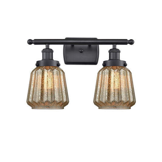 Innovations Chatham 17in 2-Light Bath Vanity Light | Modern Contempo Matte Black Steel and Mercury Ribbed Glass | Bathroom Vanity | Model 916-2W-BK-G146