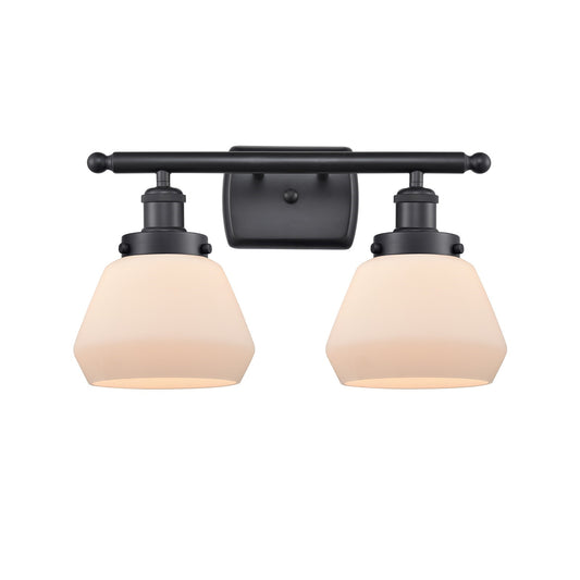 Innovations Fulton 17in 2-Light Bath Vanity Light | Modern Contempo Matte Black Steel and Matte White Frosted Glass | Bathroom | Model 916-2W-BK-G171