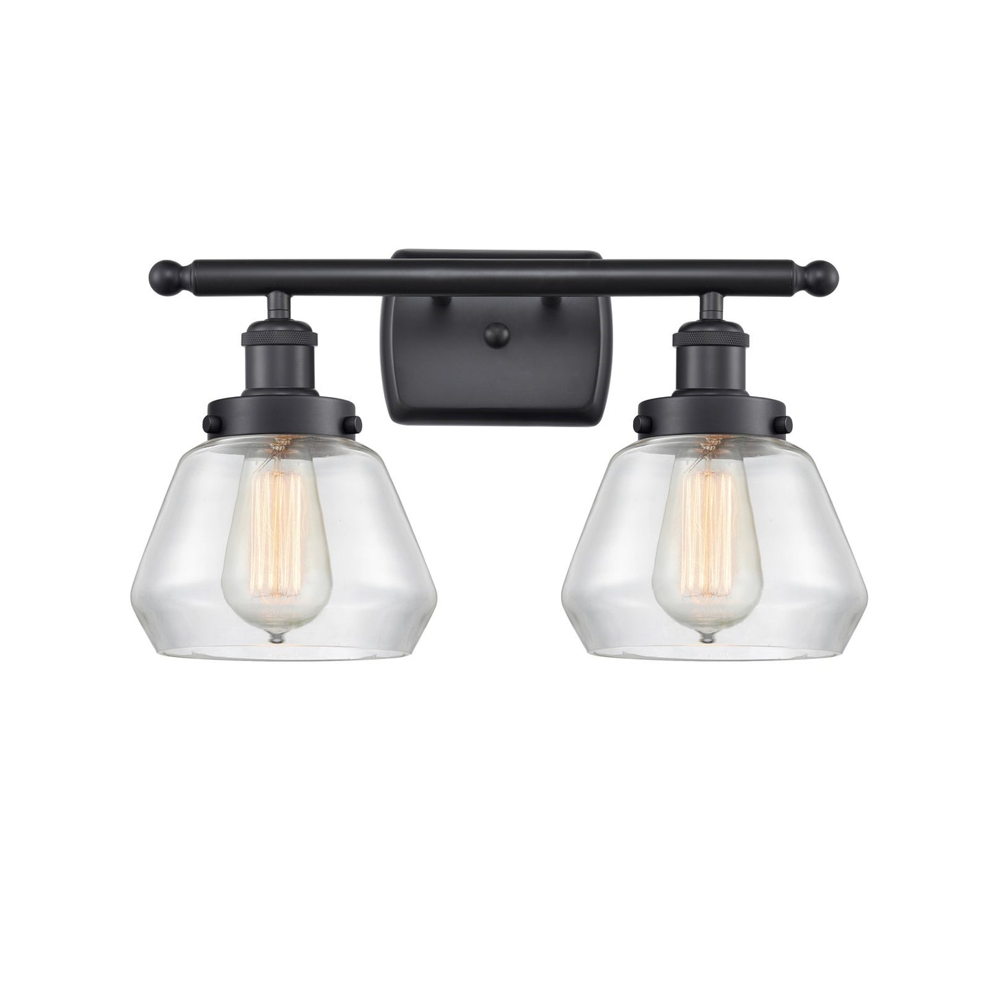 Innovations Fulton 17in 2-Light Bath Vanity Light | Modern Contempo Matte Black Steel and Clear Glass | Bathroom Vanity | Model 916-2W-BK-G172