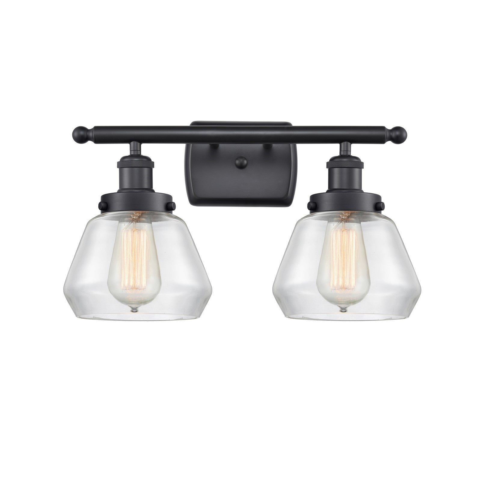 Innovations Fulton 17in 2-Light Bath Vanity Light | Modern Contempo Matte Black Steel and Clear Glass | Bathroom Vanity | Model 916-2W-BK-G172