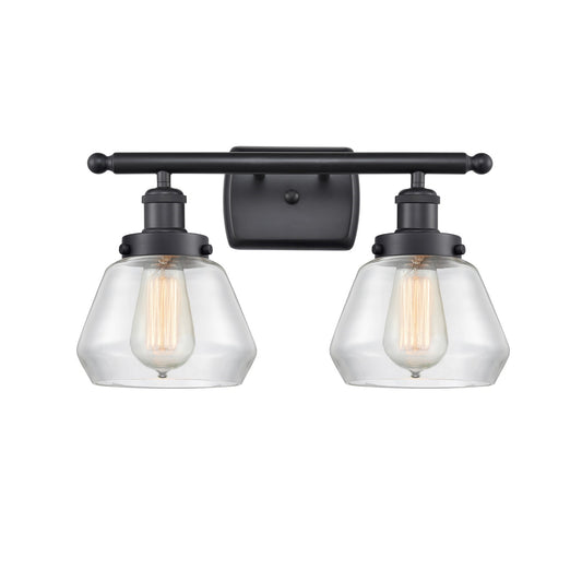 Innovations Fulton 17in 2-Light Bath Vanity Light | Modern Contempo Matte Black Steel and Clear Glass | Bathroom Vanity | Model 916-2W-BK-G172