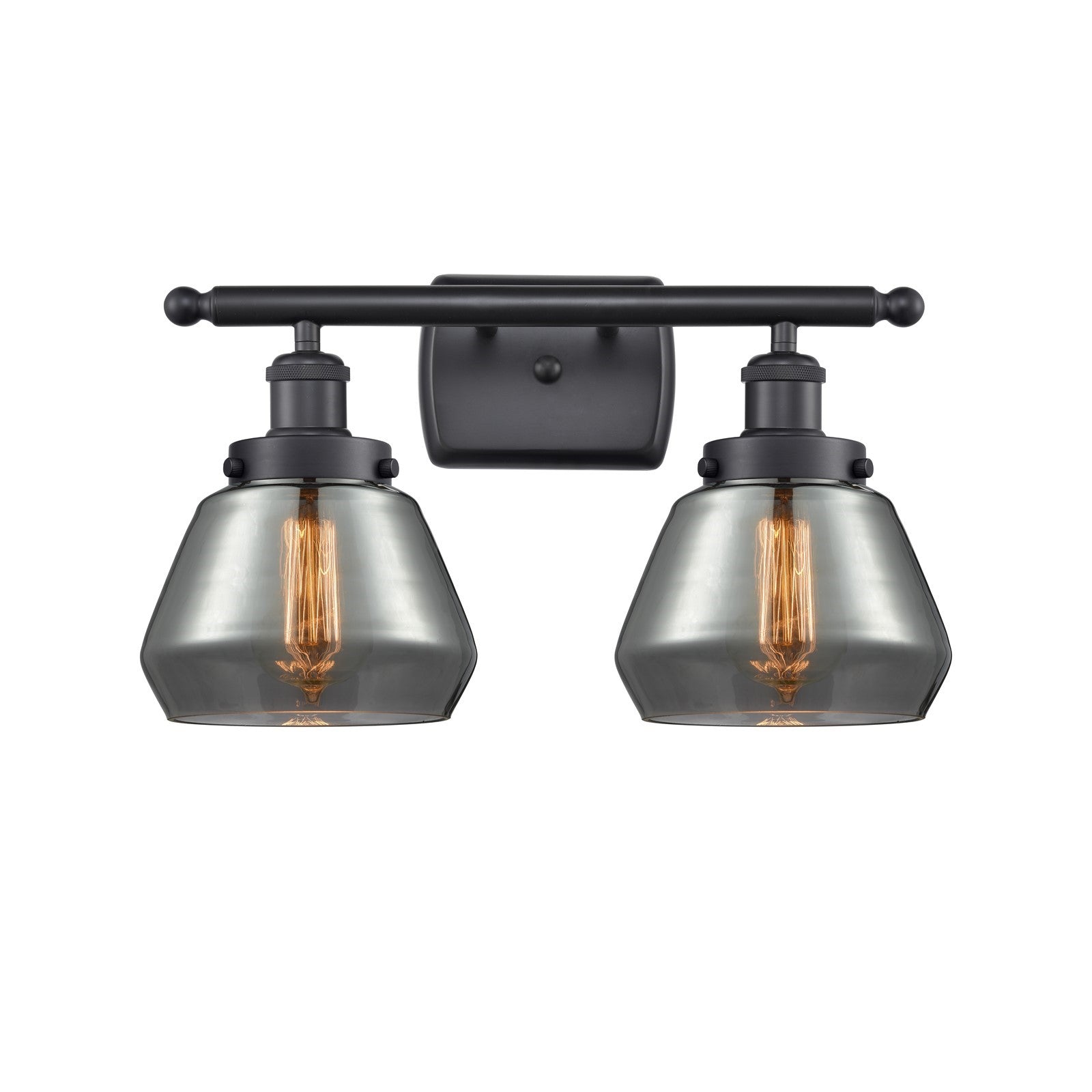Innovations Fulton 17in 2-Light Bath Vanity Light | Modern Contempo Matte Black Steel and Light Smoked Glass | Bathroom Vanity | Model 916-2W-BK-G173