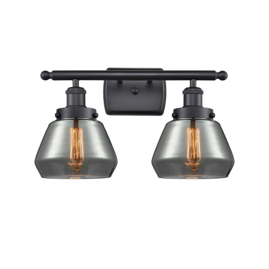 Innovations Fulton 17in 2-Light Bath Vanity Light | Modern Contempo Matte Black Steel and Light Smoked Glass | Bathroom Vanity | Model 916-2W-BK-G173