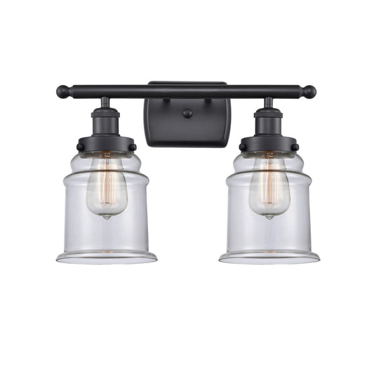 Innovations Canton 16in 2-Light Bath Vanity | Modern Transitional Matte Black Steel and Clear Glass | Bathroom & Powder Room | Model 916-2W-BK-G182