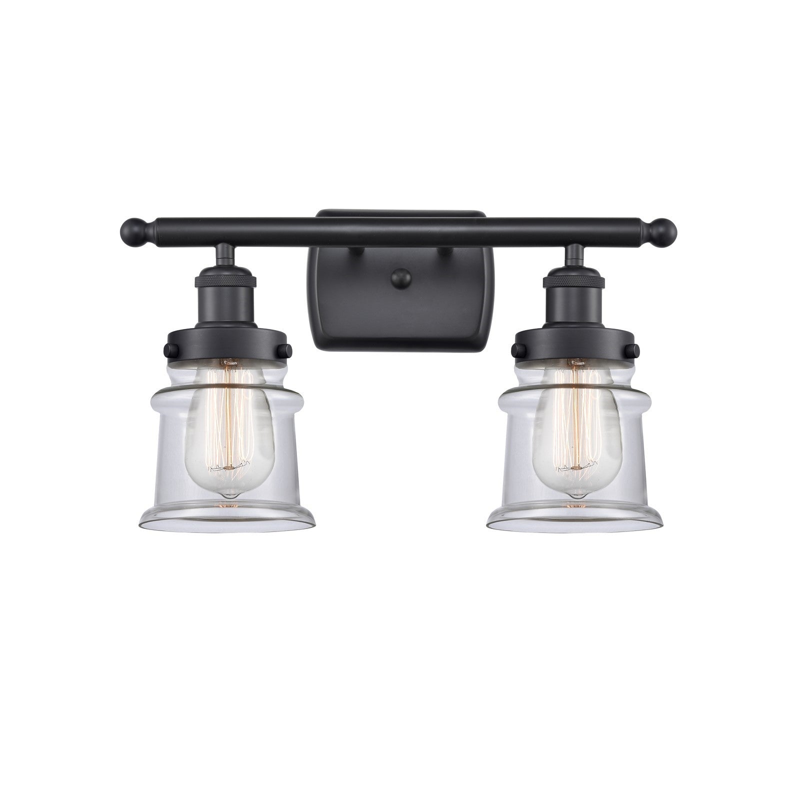 Innovations Canton 15.25in 2-Light Bath Vanity Light | Modern Transitional Matte Black and Clear Glass | Bathroom Vanity | Model 916-2W-BK-G182S