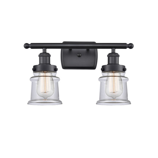 Innovations Canton 15.25in 2-Light Bath Vanity Light | Modern Transitional Matte Black and Clear Glass | Bathroom Vanity | Model 916-2W-BK-G182S