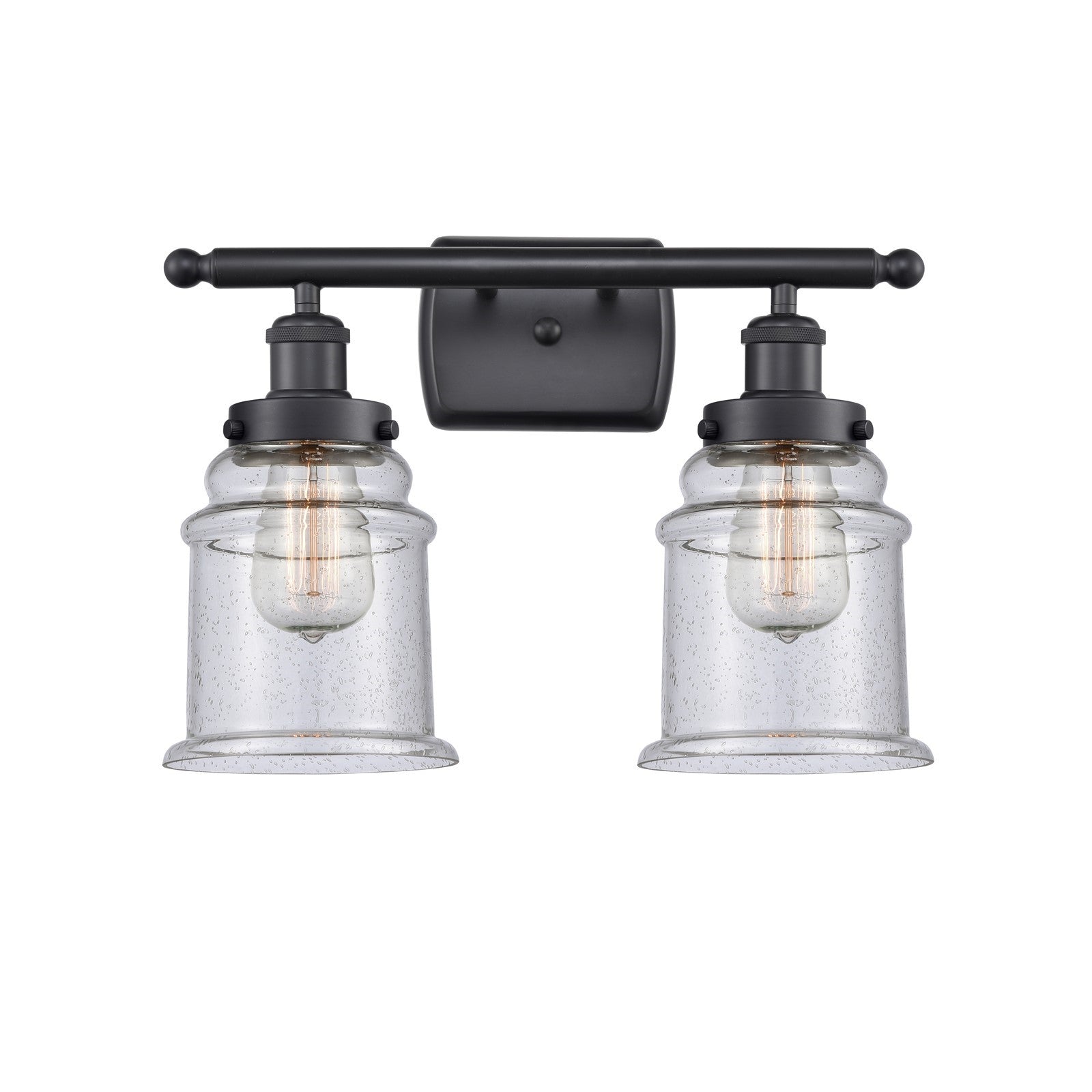 Innovations Canton 16in 2-Light Bath Vanity Light | Modern Contempo Matte Black Steel and Seedy Glass | Bathroom Vanity | Model 916-2W-BK-G184