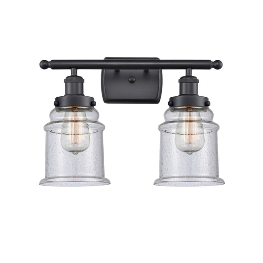 Innovations Canton 16in 2-Light Bath Vanity Light | Modern Contempo Matte Black Steel and Seedy Glass | Bathroom Vanity | Model 916-2W-BK-G184