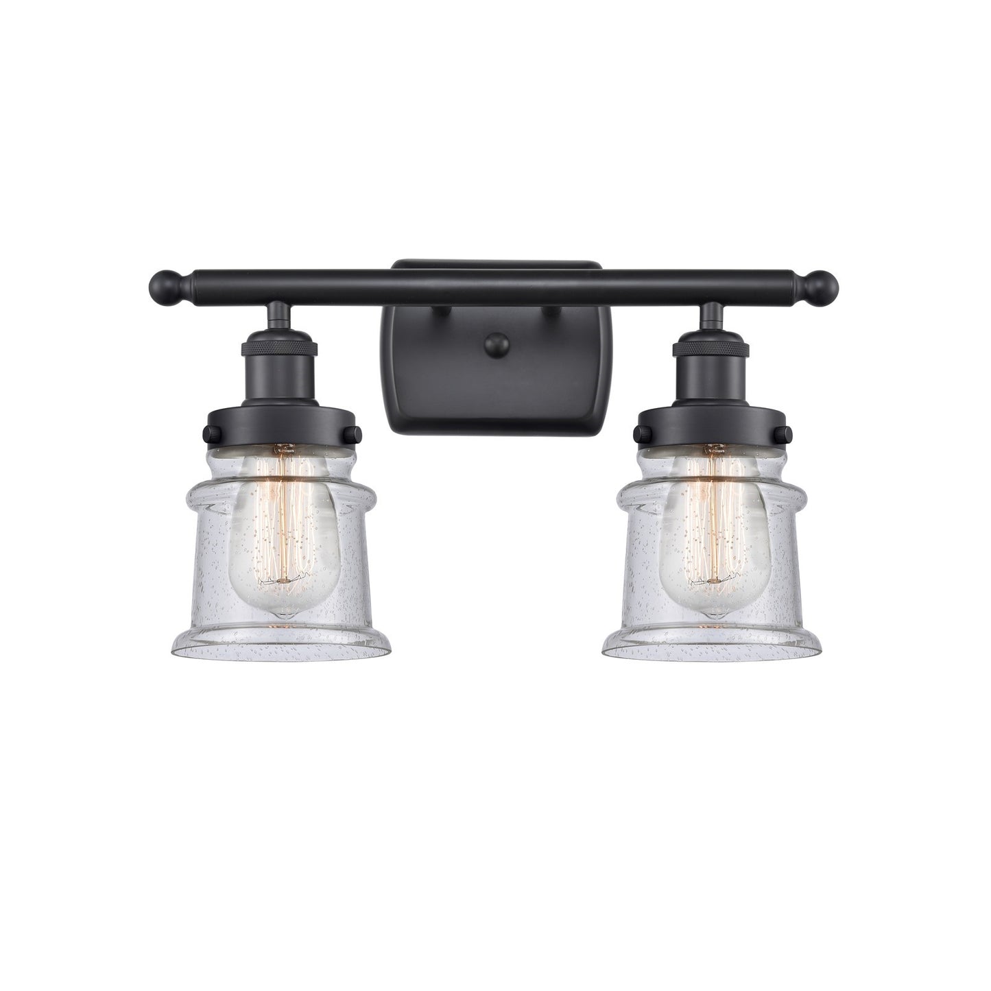 Innovations Canton 15.25in 2-Light Bath Vanity Light | Modern Contempo Matte Black Steel and Seedy Glass | Bathroom Vanity | Model 916-2W-BK-G184S