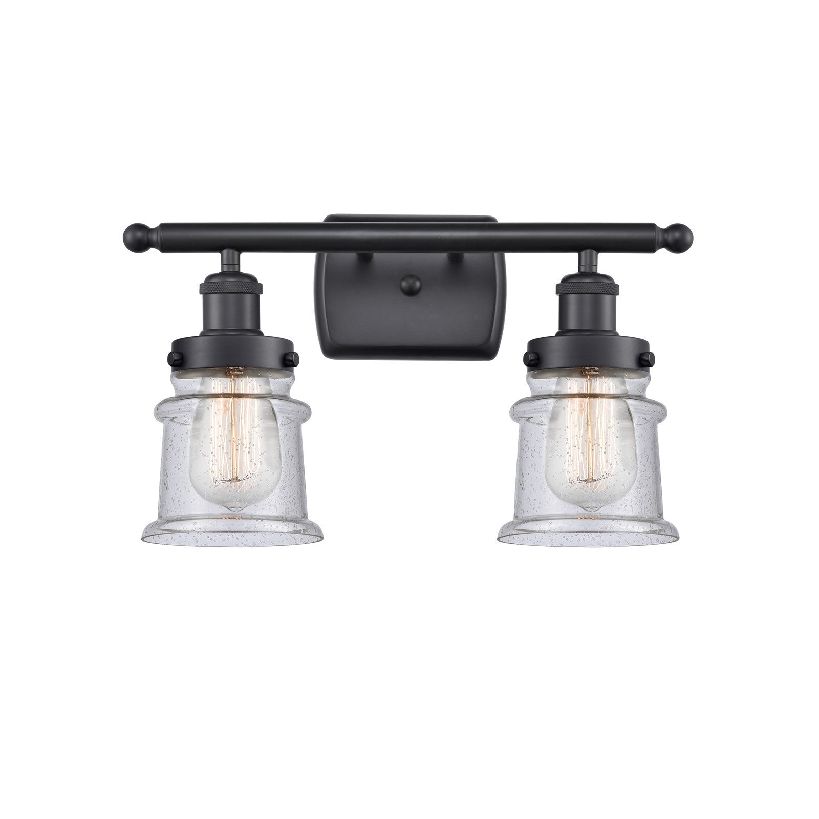 Innovations Canton 15.25in 2-Light Bath Vanity Light | Modern Contempo Matte Black Steel and Seedy Glass | Bathroom Vanity | Model 916-2W-BK-G184S