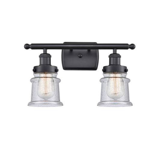 Innovations Canton 15.25in 2-Light Bath Vanity Light | Modern Contempo Matte Black Steel and Seedy Glass | Bathroom Vanity | Model 916-2W-BK-G184S
