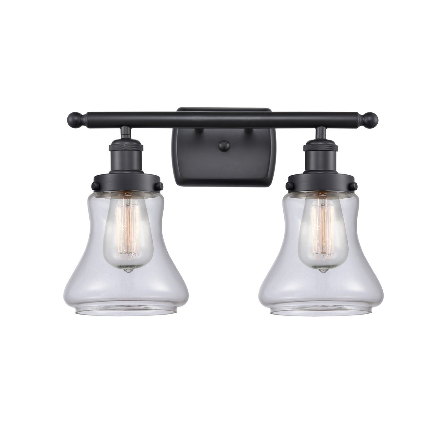 Innovations Bellmont 16.12in 2-Light Bath Vanity Light | Modern Contempo Matte Black Steel and Clear Glass | Bathroom Vanity | Model 916-2W-BK-G192