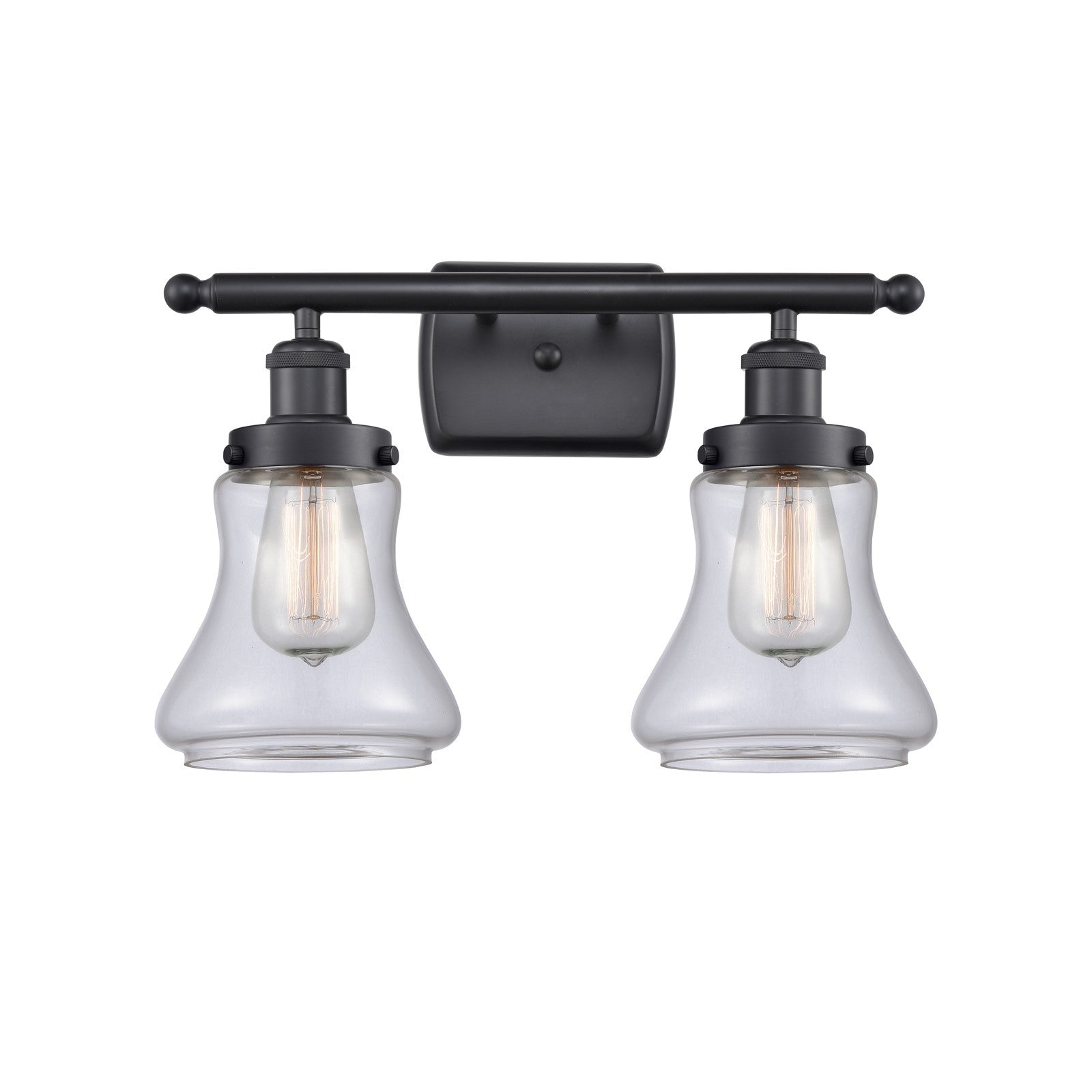 Innovations Bellmont 16.12in 2-Light Bath Vanity Light | Modern Contempo Matte Black Steel and Clear Glass | Bathroom Vanity | Model 916-2W-BK-G192