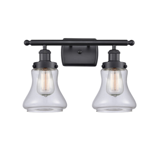Innovations Bellmont 16.12in 2-Light Bath Vanity Light | Modern Contempo Matte Black Steel and Clear Glass | Bathroom Vanity | Model 916-2W-BK-G192