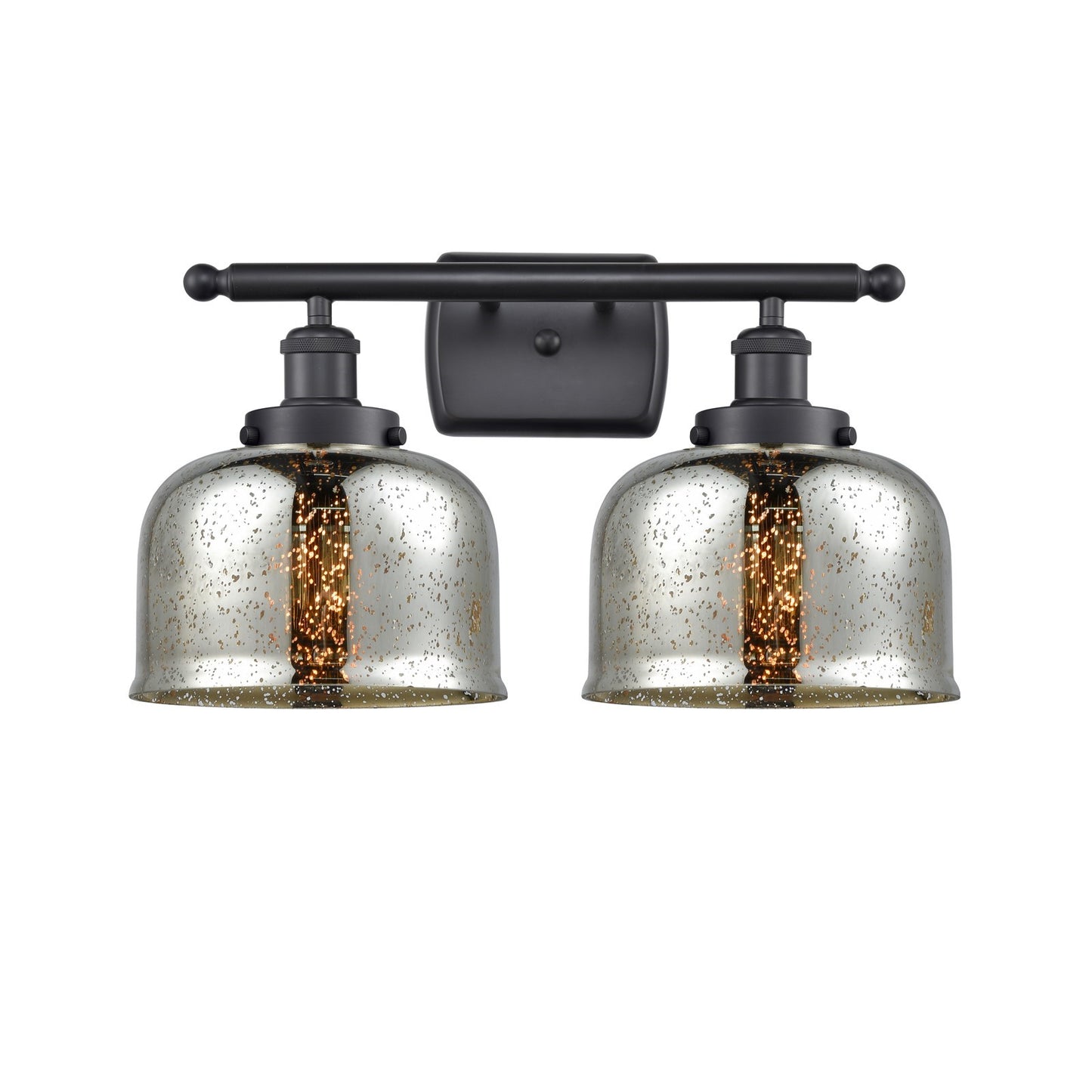 Innovations Bell 18in 2-Light Bath Vanity | Industrial Matte Black Steel and Silver Plated Mercury Glass | Bathroom Vanity | Model 916-2W-BK-G78