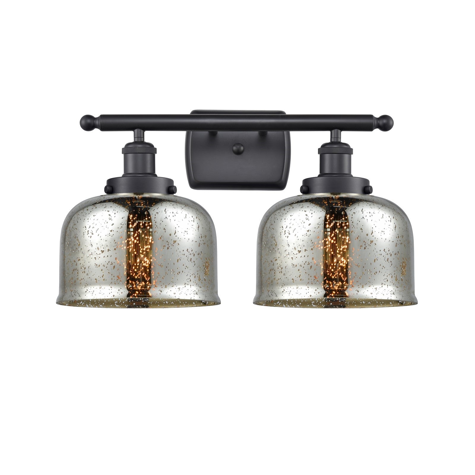 Innovations Bell 18in 2-Light Bath Vanity | Industrial Matte Black Steel and Silver Plated Mercury Glass | Bathroom Vanity | Model 916-2W-BK-G78