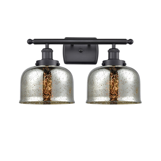 Innovations Bell 18in 2-Light Bath Vanity | Industrial Matte Black Steel and Silver Plated Mercury Glass | Bathroom Vanity | Model 916-2W-BK-G78