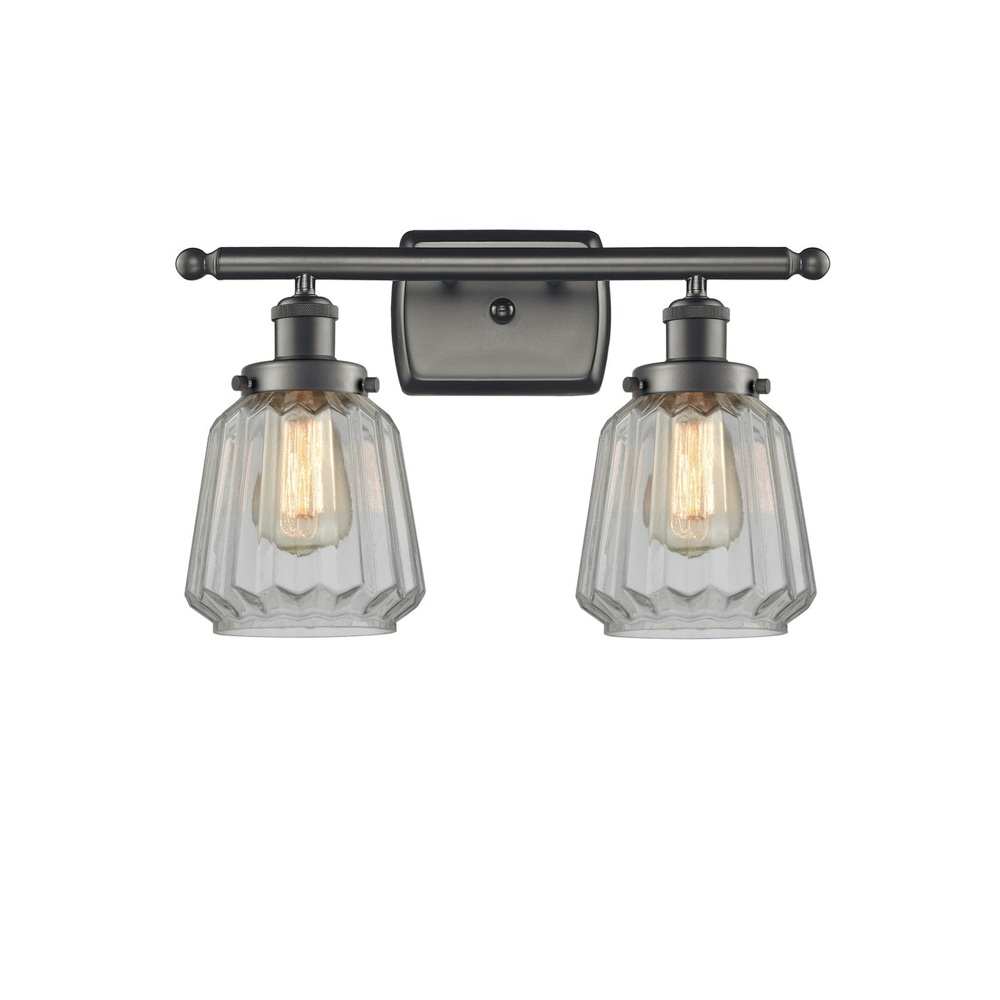 Innovations Chatham 17in 2-Light Bath Vanity | Modern Transitional Oil Rubbed Bronze Steel and Clear Ribbed Glass | Bathroom Vanity | Model 916-2W-OB-G142