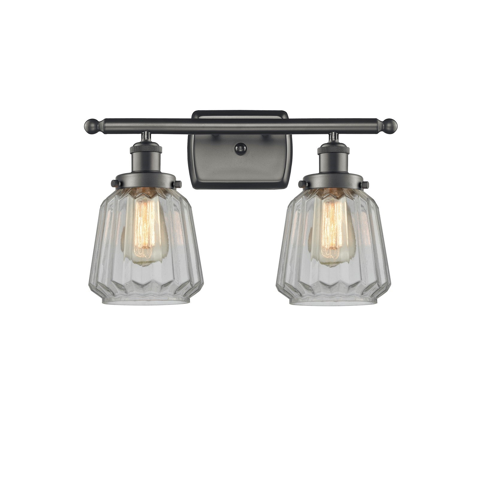 Innovations Chatham 17in 2-Light Bath Vanity | Modern Transitional Oil Rubbed Bronze Steel and Clear Ribbed Glass | Bathroom Vanity | Model 916-2W-OB-G142