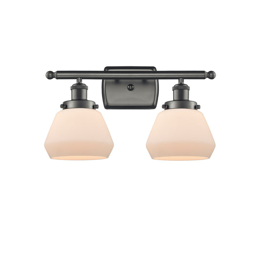 Innovations Fulton 17in 2-Light Bath Vanity Light | Modern Transitional Oil Rubbed Bronze and Matte White Frosted Glass | Kitchen | Model 916-2W-OB-G171