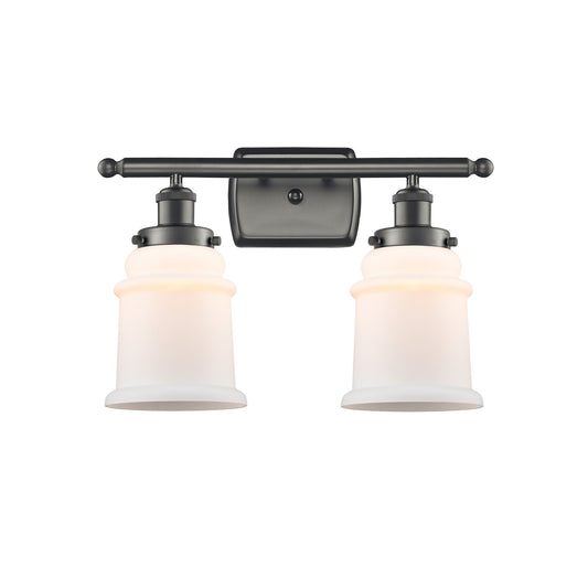 Innovations Canton 16in 2-Light Bath Vanity Light | Modern Transitional Oil Rubbed Bronze and Matte White Frosted Glass | Kitchen | Model 916-2W-OB-G181