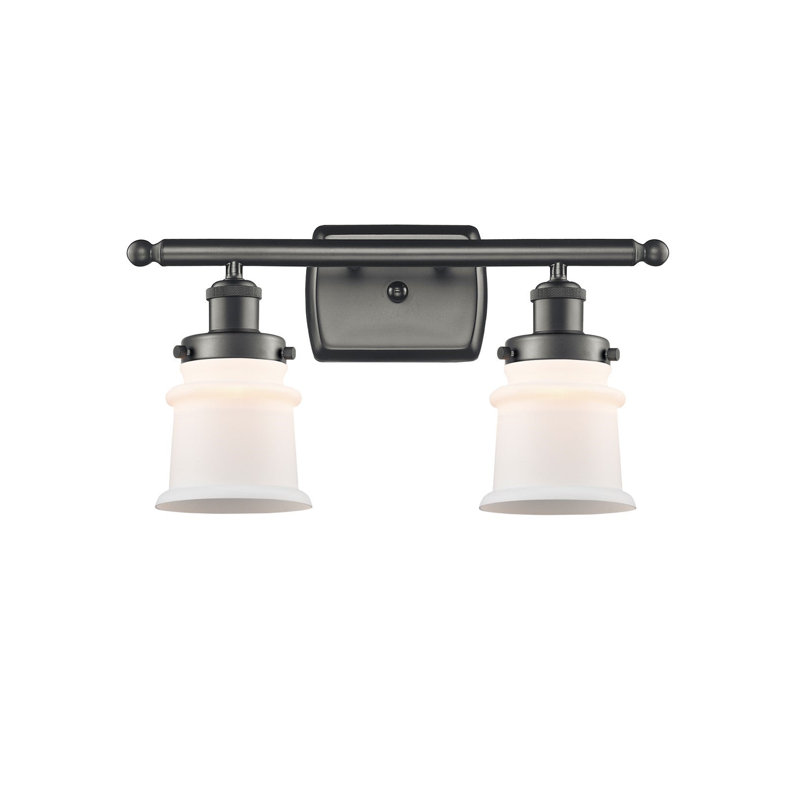 Innovations Canton 15.25in 2-Light Bath Vanity Light | Modern Contempo Oil Rubbed Bronze Steel and Matte White Frosted Glass | Model 916-2W-OB-G181S