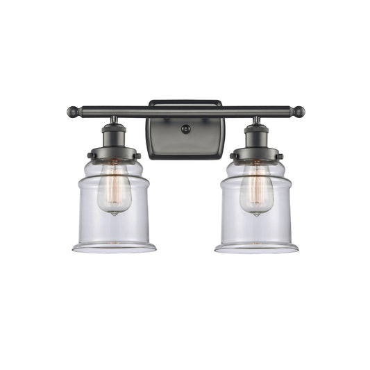 Innovations Canton 16in 2-Light Bath Vanity Light | Modern Contempo Oil Rubbed Bronze Steel and Clear Glass | Bathroom Vanity | Model 916-2W-OB-G182