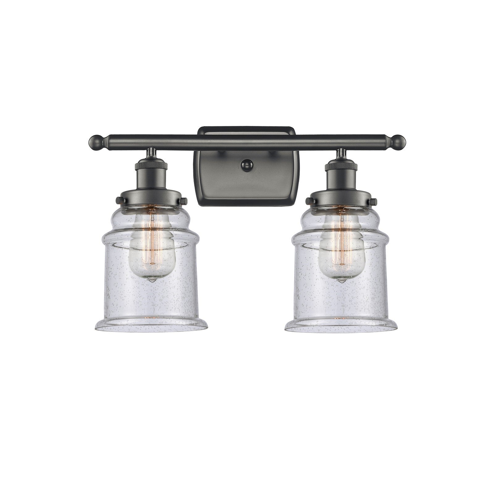 Innovations Canton 16in 2-Light Bath Vanity Light | Modern Contempo Oil Rubbed Bronze Steel and Seedy Glass | Bathroom Vanity | Model 916-2W-OB-G184