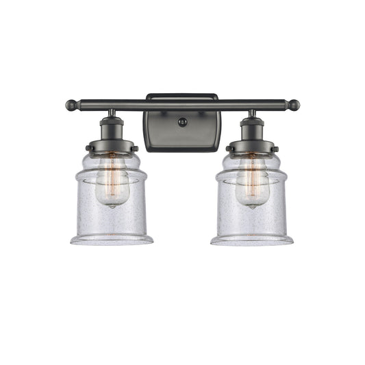 Innovations Canton 16in 2-Light Bath Vanity Light | Modern Contempo Oil Rubbed Bronze Steel and Seedy Glass | Bathroom Vanity | Model 916-2W-OB-G184