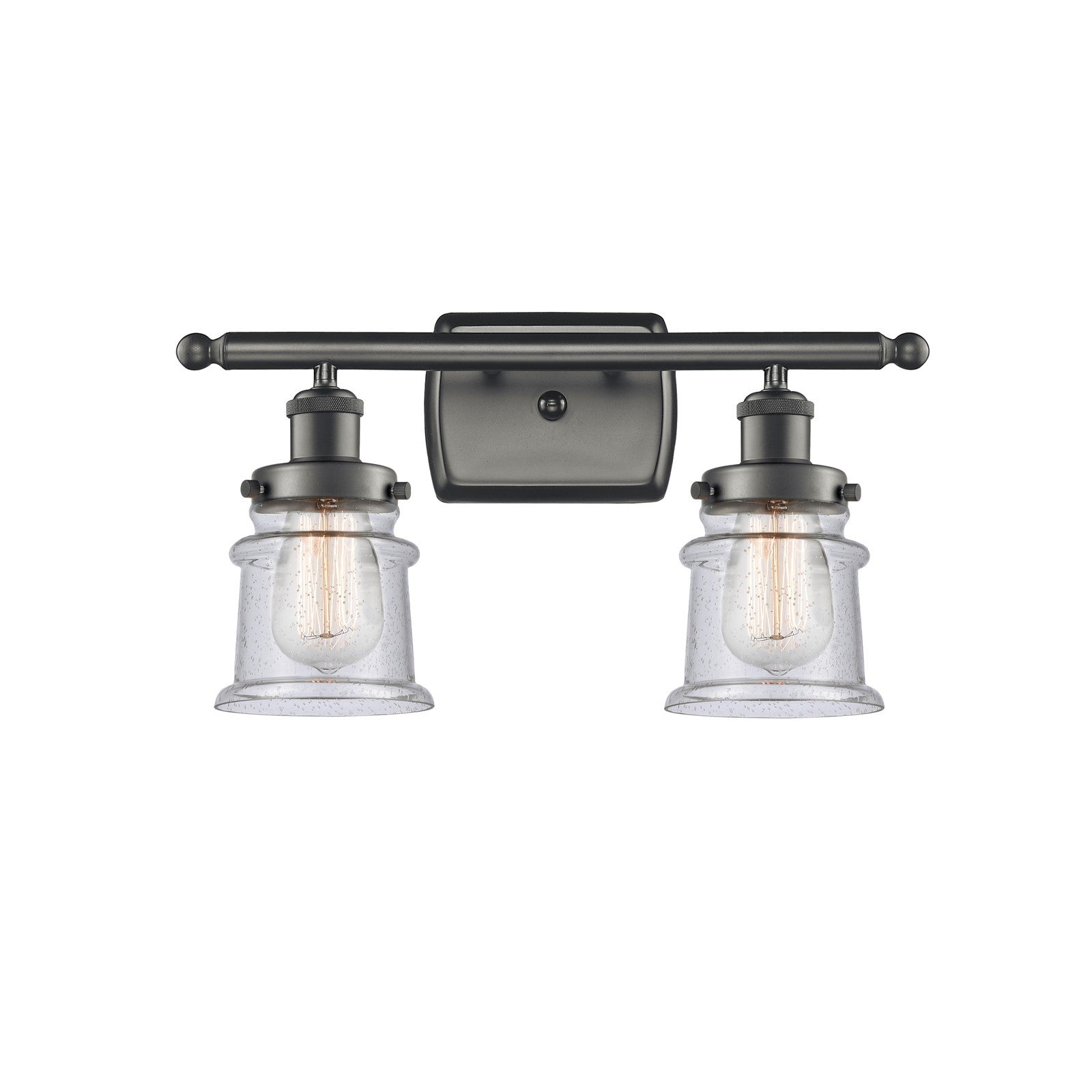 Innovations Canton 16in 2-Light Bath Vanity Light | Oil Rubbed Bronze Steel and Seedy Glass Schoolhouse Shade | Bathroom Vanity | Model 916-2W-OB-G184S