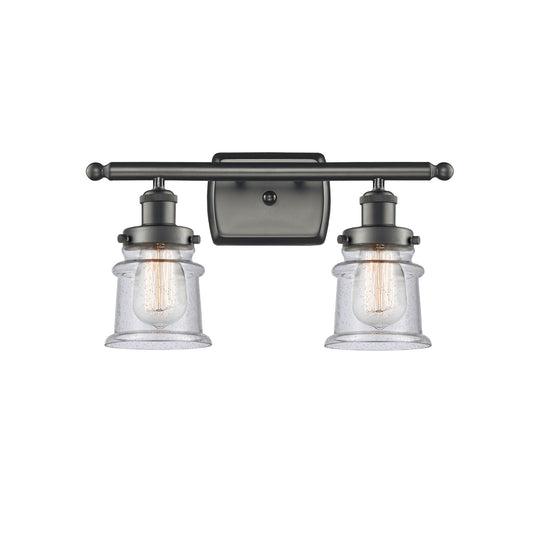 Innovations Canton 16in 2-Light Bath Vanity Light | Oil Rubbed Bronze Steel and Seedy Glass Schoolhouse Shade | Bathroom Vanity | Model 916-2W-OB-G184S