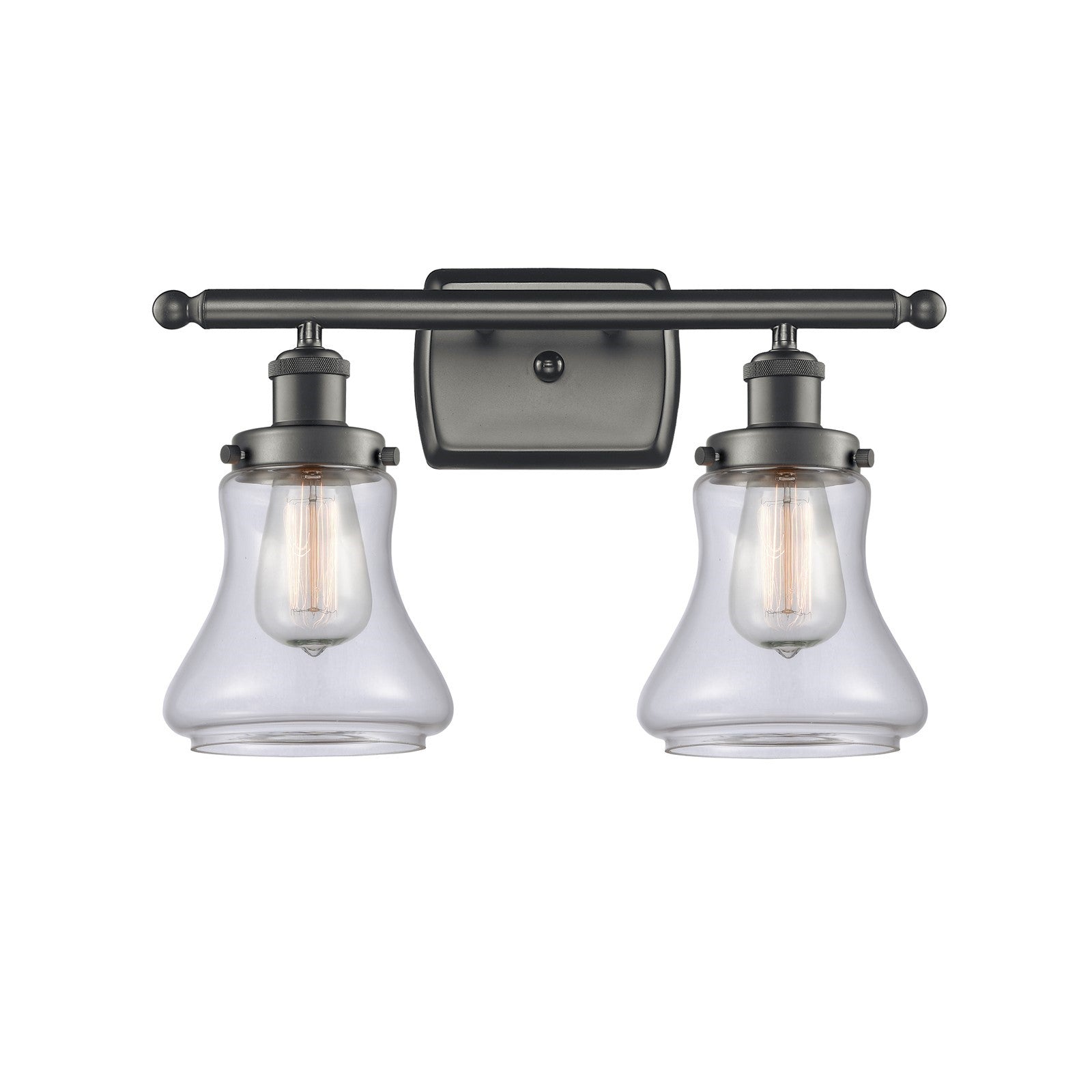 Innovations Bellmont 16in 2-Light Bath Vanity Light | Oil Rubbed Bronze Steel and Clear Glass Schoolhouse Shade | Bathroom Vanity | Model 916-2W-OB-G192