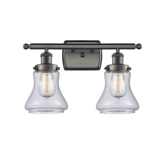 Innovations Bellmont 16in 2-Light Bath Vanity Light | Oil Rubbed Bronze Steel and Clear Glass Schoolhouse Shade | Bathroom Vanity | Model 916-2W-OB-G192