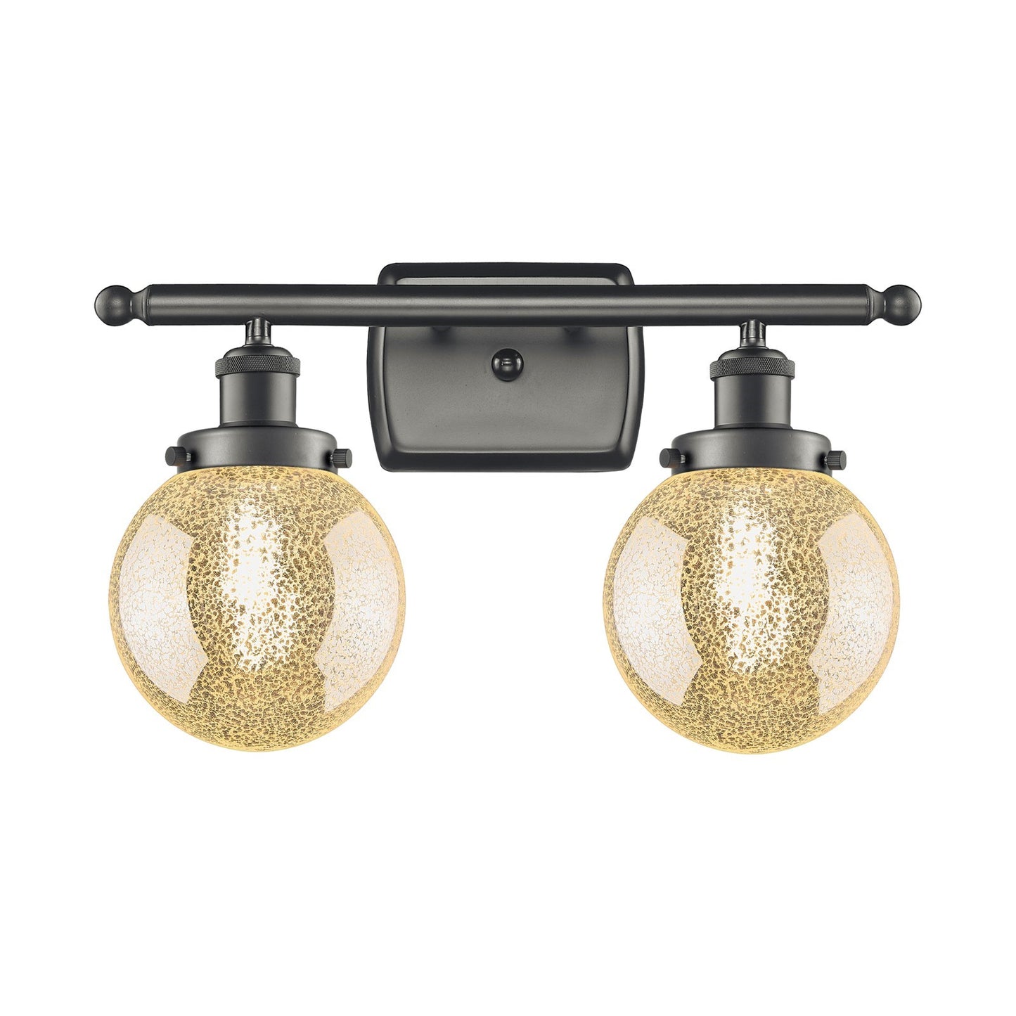 Innovations Beacon 16in 2-Light Bath Vanity Light | Oil Rubbed Bronze Steel and Mercury Glass Globe Shade | Bathroom Vanity | Model 916-2W-OB-G208-6