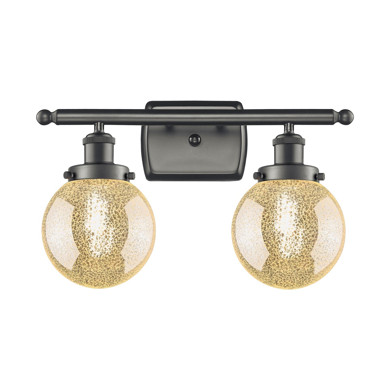 Innovations Beacon 16in 2-Light Bath Vanity Light | Oil Rubbed Bronze Steel and Mercury Glass Globe Shade | Bathroom Vanity | Model 916-2W-OB-G208-6