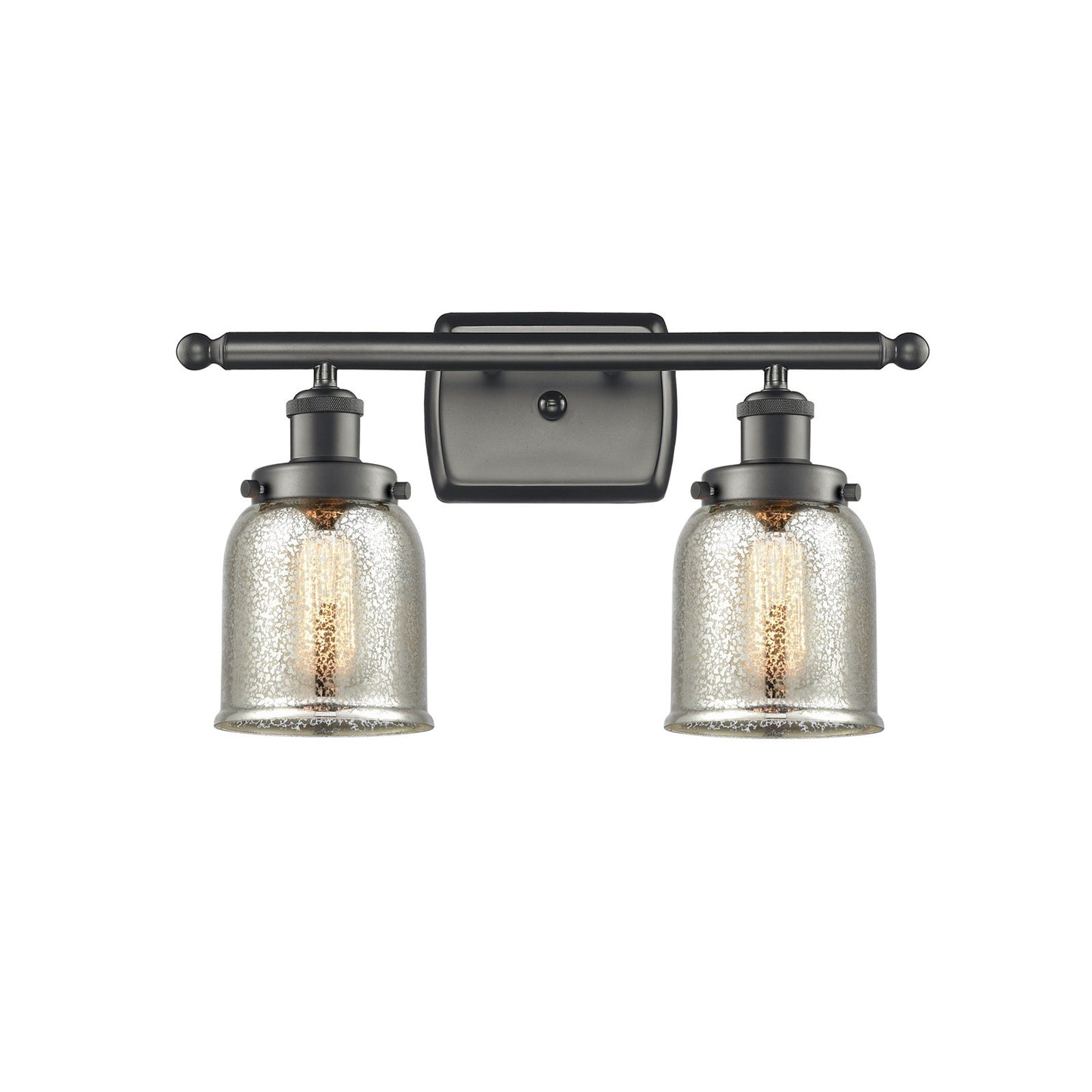 Innovations Bell 16in 2-Light Bath Vanity Light | Industrial Oil Rubbed Bronze Steel and Silver Plated Mercury Glass | Bathroom | Model 916-2W-OB-G58